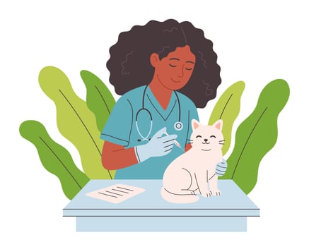 Veterinary doctor examining and cure cat in veterinarian office. Pets in a veterinary clinic. Veterinarian day vector