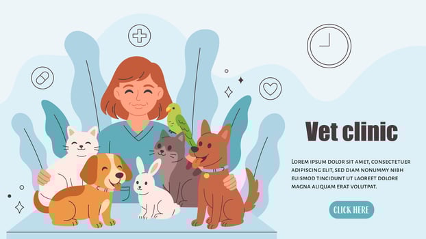 Veterinary doctor with pets. Pets in a veterinary clinic. Veterinarian day. vector