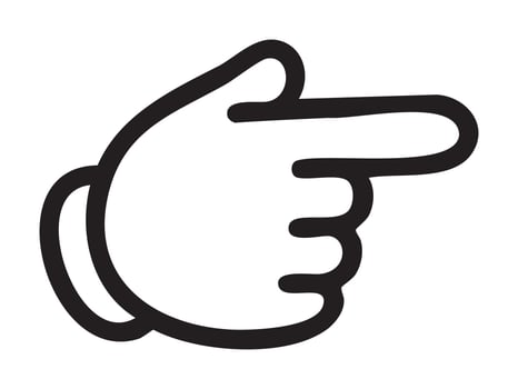 Black outline of hand gesture icon with pointing finger isolated on white background, graphic illustration. concept of communication, direction, icons for maps, mobile apps, navigational signs vector