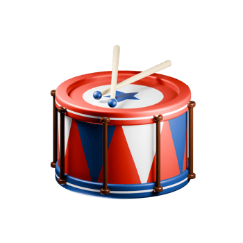 American flag patterned drum 3d rendering. Patriotism, rhythm, independence day celebration. png