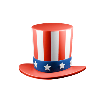 Realistic American Uncle Sam hat. 3d illustration for American independence day. png