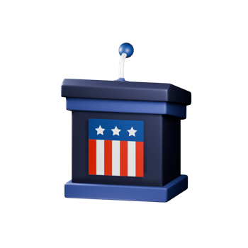 Podium tribune 3d icon. America's Independence Day. Podium with microphone, in colors and with US flag png