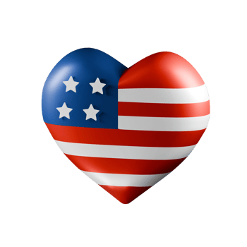 3d American Heart, American Independence Day, USA. Heart with the flag of America. 3d render on isolated background png