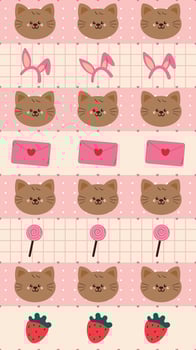 cute drawing cartoon cat and strawberry seamless pattern in stripe pattern design. cute illustration for phone wallpaper and background vector