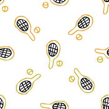 Tennis racket and ball seamless pattern on white background vector