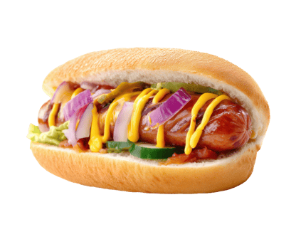 Delicious hot dog with toppings for summer gatherings and events png