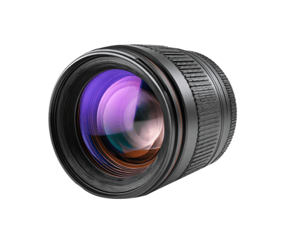 Professional camera lens with vibrant glass for high-quality imagery png