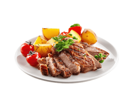 Grilled steak with vegetables and herbs for a flavorful meal png
