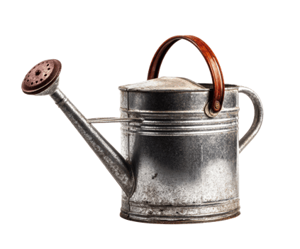 Vintage watering can with wooden handle for gardening enthusiasts png