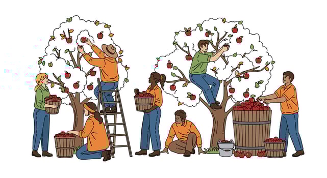Joyful Apple Orchard Harvest A Celebration of Autumn Family and Community Togetherness vector