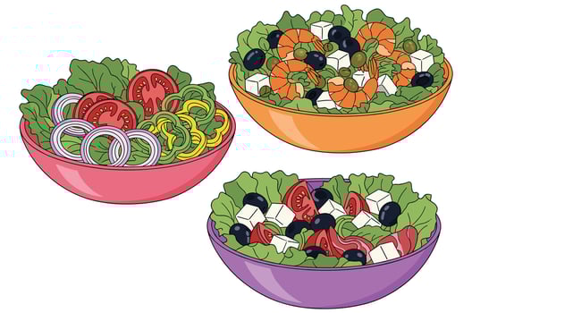 A Trio of Delicious and Colorful Garden Salads Freshly Prepared In the Kitchen vector