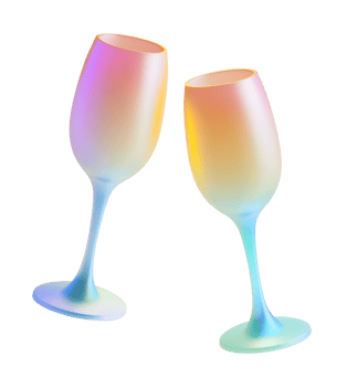 Holographic wine glasses floating in the air, 3D render on transparent background. png