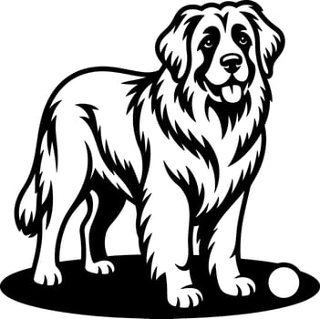 A black and white dog with a ball vector