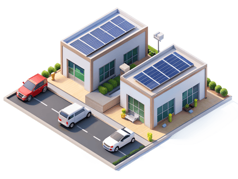 A small house with solar panels on the roofs png