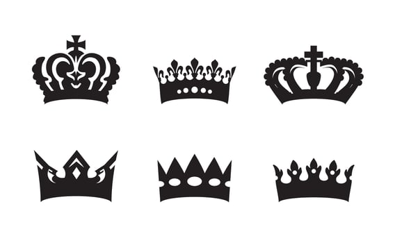 Collection black king crowns. Outline Icons isolated vector