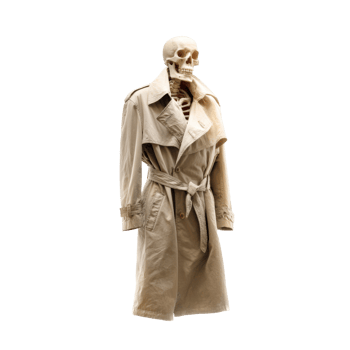 Skeleton in beige trench coat for creative Halloween theme png