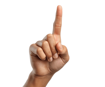 Hand gesture indicating number one with raised finger for emphasis png