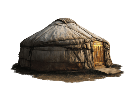 Traditional yurt structure in a rural landscape for outdoor living png