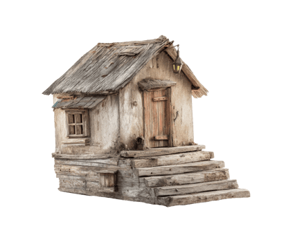 Wooden cottage with rustic charm and unique character design for decor png
