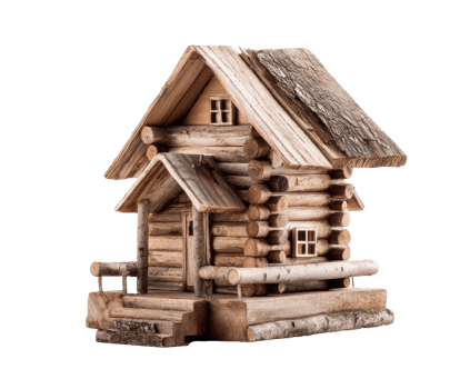 Rustic wooden cabin model for home decor and craft projects png