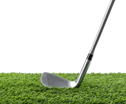 Golf club on green grass, focusing on skills and practice png