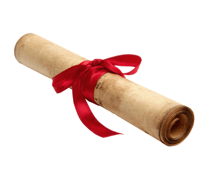 Certificate rolled up with red ribbon for special achievement design png