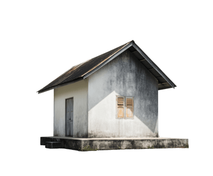 Old abandoned house with peeling paint and wooden shutters png