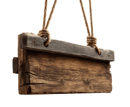 Rustic wooden sign with rope hanging for creative projects png
