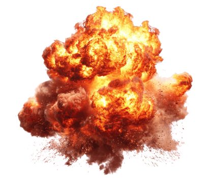 Explosive fiery cloud with smoke and debris in dramatic action png