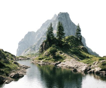 Serene mountain landscape with reflection in calm water png