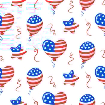 Seamless pattern with heart and star shaped USA flag balloons vector