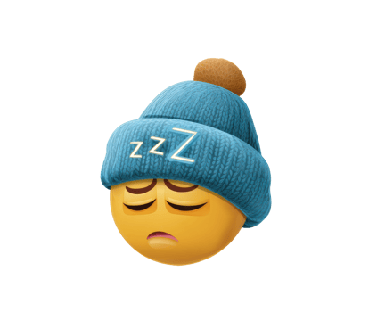 Sleepy emoji wearing a cozy hat for relaxation and rest png