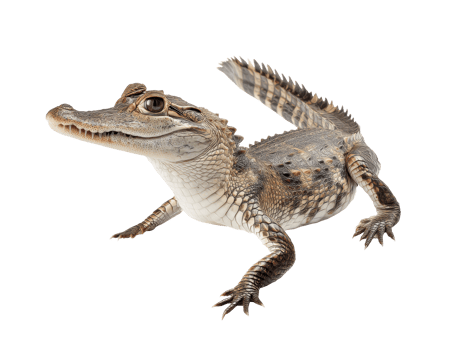 Young crocodile resting on a surface with bright details and textures png
