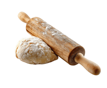 Rolling pin with flour-covered dough for baking preparation png
