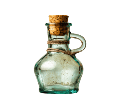 Unique decorative glass bottle with cork and twine accent png