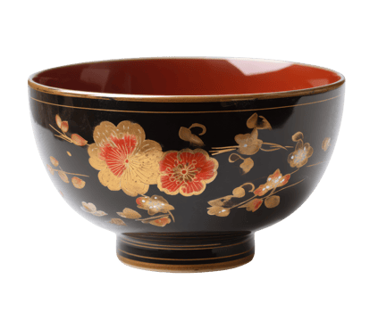 Traditional Japanese bowl with floral design for decorative use png
