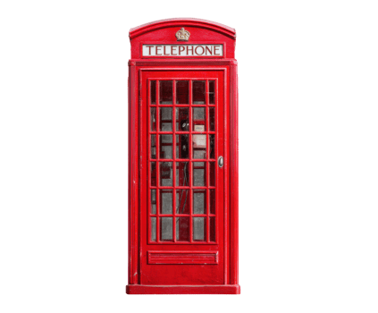 Iconic red telephone booth in urban setting for travel design png