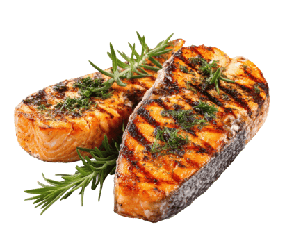 Grilled salmon fillets garnished with fresh herbs for healthy meals png