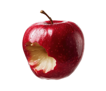 Fresh red apple with a bite taken out for healthy snack ideas png
