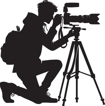Silhouette of Photographer with Tripod Capturing the Perfect Shot Outdoor Photography new trendy unique vector
