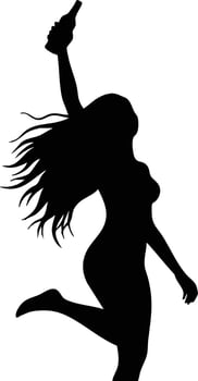 Silhouette of woman jumping holding bottle illustration in dynamic pose energetic and joyful vector