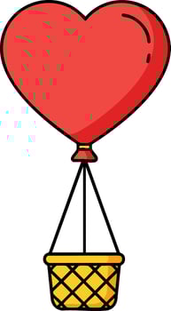 Heart shaped balloon airship with basket illustration in simple style for love and romance themes vector