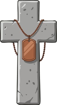 Concrete cross with dog tag necklace symbolizing faith and military connection illustration vector