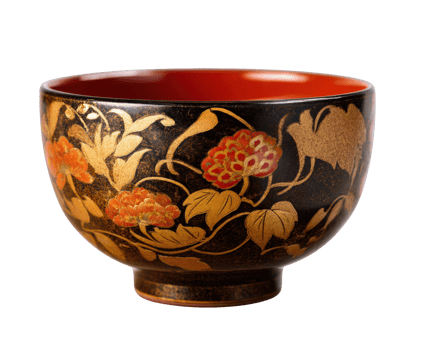 Traditional Japanese bowl with intricate floral design png