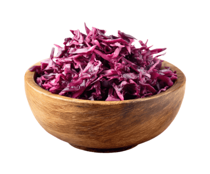 Freshly shredded red cabbage in a wooden bowl for healthy meals png