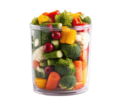 Colorful mixed vegetables in a glass jar ready for cooking png