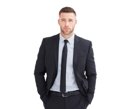 Professional man in a suit exuding confidence for a business setting png