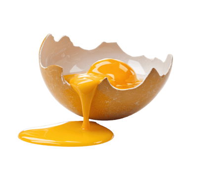Egg yolk spilling from broken eggshell for culinary preparation png