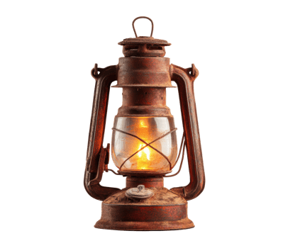 Vintage lantern emitting warm glow in rustic setting png