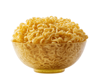 Bowl filled with curly instant noodles ready for cooking png